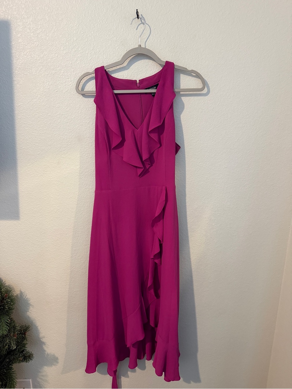 Kensie Sleeveless V-Neck Ruffle Midi Dress in Magenta